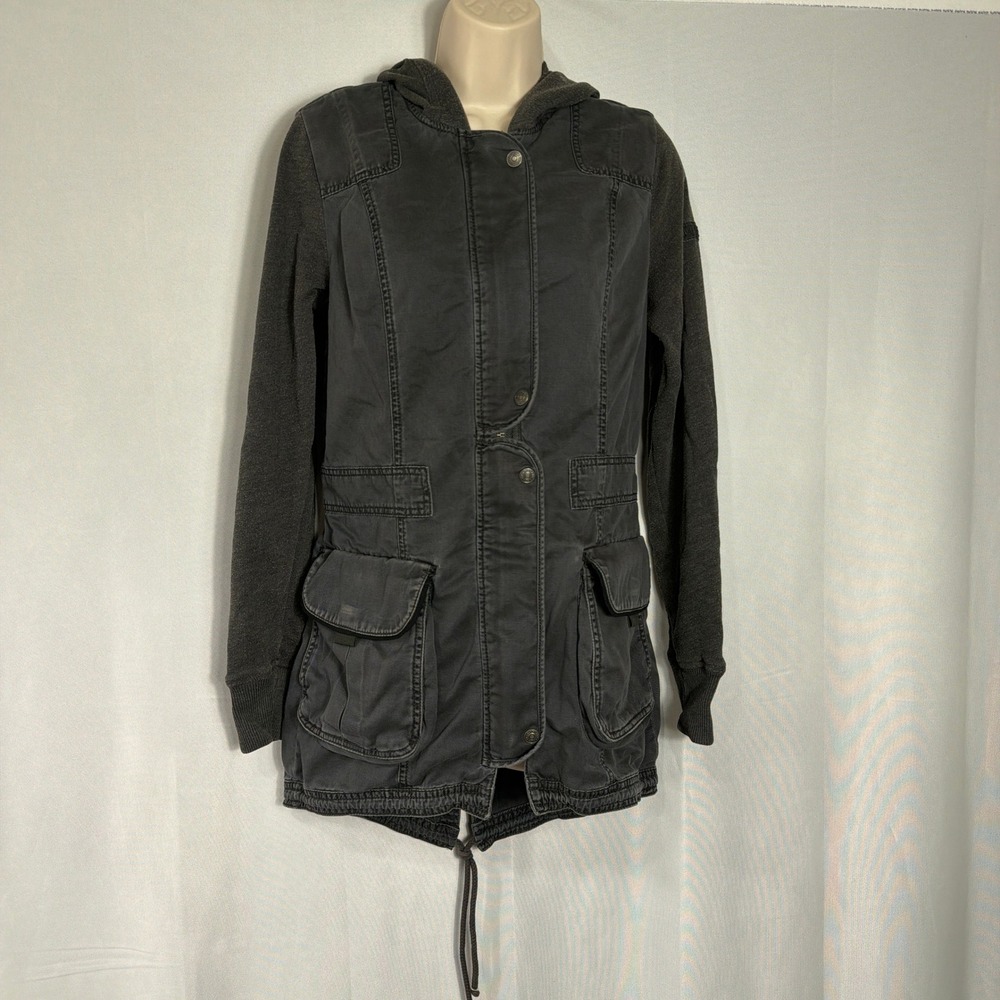 Abercrombie & Fitch Utility Jacket M Mixed Media Hooded Cargo Parka Grey Womens